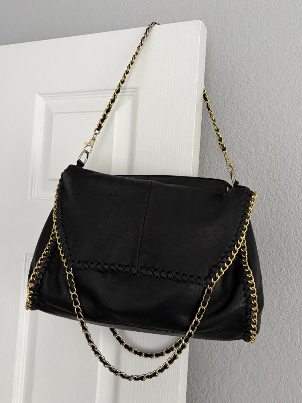 Vera Pelle Italy black genuine leather chain shoulder bag y2k